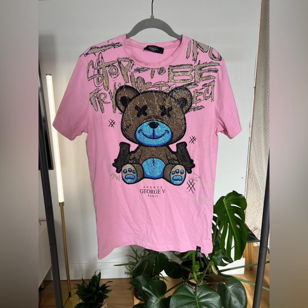 Men’s GEORGE V PARIS “Uzi Bear” Designer Rhinestone Graphic Tee